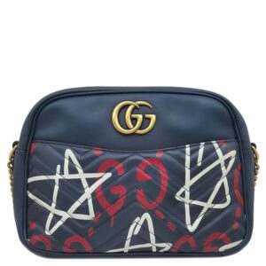 グッチ GUCCI ショルダーバッグ GGマーモント ゴースト チェーンショルダー レザー シェブロンキルティングレザー ネイビー マットゴールド金具 443499 【中古】中古美品