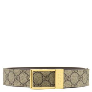 グッチ GUCCI ベルト スクエアバックル GGベルト #75 GGスプリームキャンバス ベージュ×ブラウン ゴールド金具 スターマーク入り 722370 【中古】新品同様品