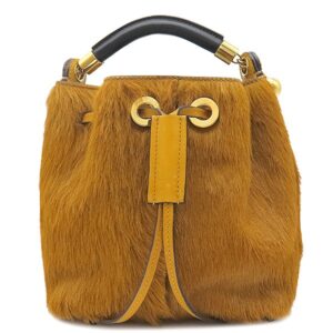 クロエ Chloe 2WAYバッグ ガラ ロングヘアーカーフ レザー ハラコ アンバーイエロー ゴールド金具 巾着 黄色 【中古】