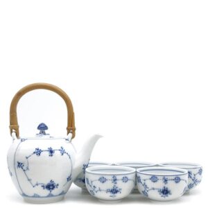 ロイヤルコペンハーゲン ROYAL COPENHAGEN 食器 ブルーフルーテッド 急須 湯呑み5点セット 陶磁器 ブルー×ホワイト 茶器セット 青 【中古】