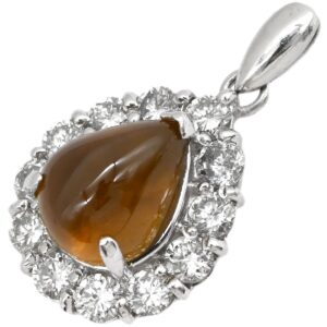 ペンダントトップ キャッツアイ 3.65ct ダイヤ 0.92ct ブラウン×プラチナシルバー 茶 1P 1粒 1石 ネックレストップ Pt900 カボションカット 【中古】中古品
