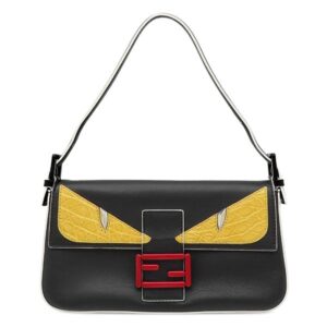 フェンディ FENDI 2WAYバッグ モンスター バグズ バゲット レザー ブラック×イエロー シルバー金具 ショルダー ミラー欠品 BR600 41K 【保存袋】 【中古】中古美品