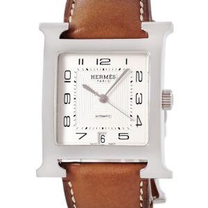エルメス HERMES Hウォッチ TGM HH2.810 H型 デイト シルバー ギョーシェ アラビア スクエア メンズ 腕時計自動巻き シルバー 【中古】中古美品