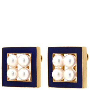 ミキモト MIKIMOTO イヤリング あこやパール スクエア デザイン ブルー×イエローゴールド MIKIMOTO 18K 750 YG 4P 真珠 ネジ式 【中古】中古品