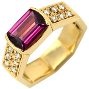 タサキ TASAKI リング 指輪 ロードライトガーネット ダイヤ ワインレッド×イエローゴールド TASAKI 赤 Au750 18K オクタゴン ヴィンテージ 10号 【中古】中古美品