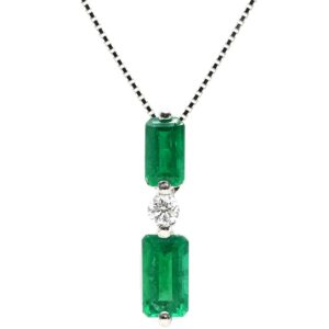 ネックレス エメラルド 1.53ct ダイヤ ペンダント プラチナシルバー 緑 スクエア エメラルドカット ベネチアンチェーン プラチナ 【中古】中古品