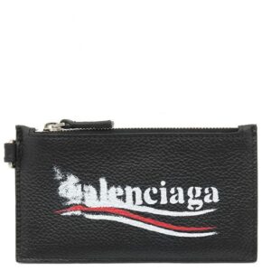 バレンシアガ BALENCIAGA コインケース ロゴデザイン フラグメントケース レザー ブラック シルバー金具 黒 ネックポーチ カードケース 594548 【箱】 【中古】未使用保管品