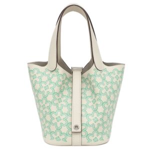 エルメス HERMES ハンドバッグ ピコタンロックミクロ ラッキーデイジー ヴォースイフト ナタ×ヴェール ゴールド金具 アイボリー 緑 B 【箱】 【中古】未使用保管品