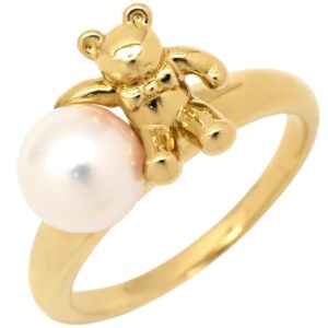 タサキ TASAKI リング 指輪 クマモチーフ パール パールホワイト×イエローゴールド TASAKI 真珠 1P 1粒 Au750 18K 18金 YG 熊 動物 15号 【中古】中古美品