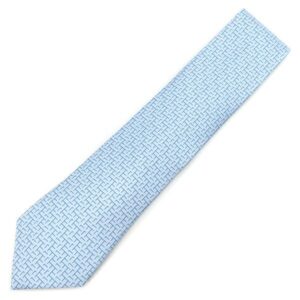 エルメス HERMES ネクタイ 総柄 9.5cm シルク ブルー 水色 クラバット Hロゴ 【箱】 【中古】