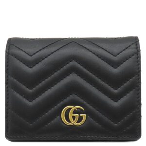 グッチ GUCCI 二つ折り財布 ダブルG カードケース ウォレット レザー シェブロンキルティングナッパレザー ブラック ゴールド金具 黒 GG 466492 【中古】