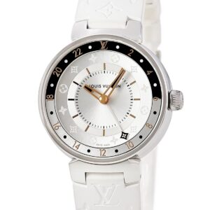 ルイヴィトン LOUIS VUITTON タンブール ムーン デュアルタイム MM QA104Z シルバー GMT モノグラム レディース 腕時計クオーツ シルバー 【中古】