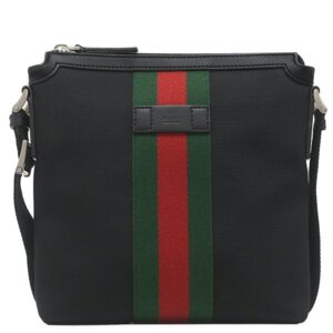 グッチ GUCCI ショルダーバッグ シェリーライン キャンバス レザー ブラック シルバー金具 黒 斜め掛け アウトレット品 631195 【保存袋】 【中古】中古美品
