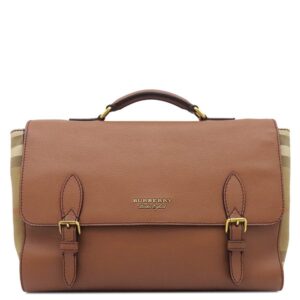 バーバリー BURBERRY 2WAYバッグ ビジネスバッグ レザー コットンキャンバス ブラウン×ベージュ ゴールド金具 ブリーフケース 書類かばん ショルダーバッグ 【保存袋】 【中古】