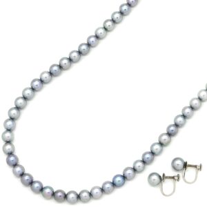 タサキ TASAKI ネックレス あこやパール ネックレス イヤリング セット パールシルバーグレー×ホワイトゴールド K14WG SV 【中古】