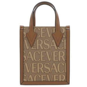 ヴェルサーチ Versace 2WAYバッグ オールオーバー スモール トートバッグ コットン ポリエステル レザー ブラウン ゴールド金具 ロゴ 総柄 ハンドバッグ ショルダー 【保存袋】 【中古】中古美品