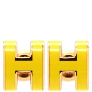 エルメス HERMES ピアス ポップアッシュ Hピアス ミニ GP エナメル イエローXローズゴールド ピンクゴールド金具 黄 Hモチーフ 【箱】 【中古】未使用保管品