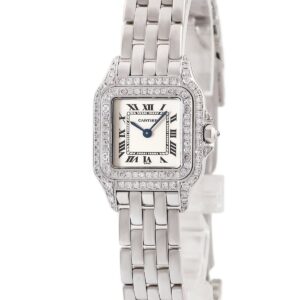 カルティエ Cartier パンテール SM W25016F3 OH済 K18WG無垢 アイボリー スクエア ダイヤモンド レディース 腕時計クオーツ ベージュ 【中古】中古美品