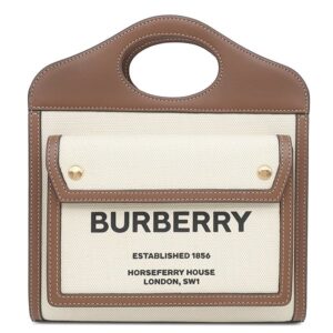 バーバリー BURBERRY 2WAYバッグ ミニ ポケットバッグ キャンバス レザー ナチュラル×モルトブラウン ゴールド金具 茶 ハンドバッグ ショルダー 8031746 【保存袋】 【中古】中古美品
