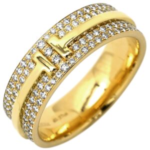 ティファニー Tiffany & Co リング 指輪 T TWO ワイド パヴェダイヤ イエローゴールド T＆Co. 18K AU750 YG 11.5号 【箱】 【中古】中古品