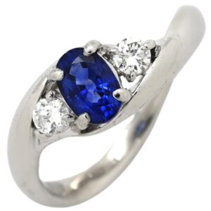 リング 指輪 サファイア 0.70ct ダイヤ ブルー×プラチナシルバー 青 Pt900 プラチナ オーバルミックスカット 12号 【中古】中古品