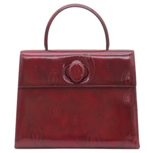 カルティエ Cartier ハンドバッグ ハッピー バースデー レザー ボルドー シルバー金具 赤 ドゥーブルC ロゴ 総柄 L1000247 【箱】 【中古】