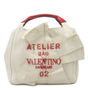 ヴァレンティノ VALENTINO 2WAYバッグ アトリエ 02 ボウエディション キャンバス レザー アイボリー×レッド シルバー金具 白 赤 肩掛け トート UW0B0H95SVJ 【保存袋】 【中古】中古品
