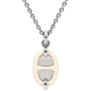 エルメス HERMES ネックレス ミニマイヨン PM ペンダント メタル エナメル クレーム×シルバー 白 アイボリー シェーヌダンクルモチーフ 【箱】 【中古】新品同様品