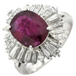 リング 指輪 ルビー 2.68ct ダイヤ 1.33ct レッド×プラチナシルバー 赤 1P 1石 1粒 プラチナム Pt900 オーバル 13号 【中古】
