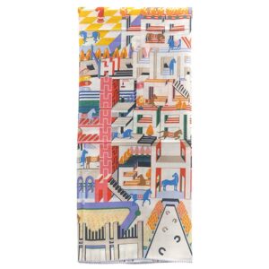 エルメス HERMES ストール カレ140 カレジェアン カシミヤ シルク ホワイト×ルージュ×マルチカラー 【Horse Club/ホースクラブ】 ソルド品 【中古】新品同様品