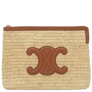 セリーヌ CELINE クラッチバッグ トリオンフ セカンドバッグ ラフィア レザー タン ゴールド金具 ポーチ 【箱】 【中古】