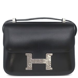 エルメス HERMES ショルダーバッグ コンスタンス 24 ミロワール ボックスカーフ リザード ブラック シルバー金具 黒 リザード H金具 U 【保存袋】 【中古】中古美品