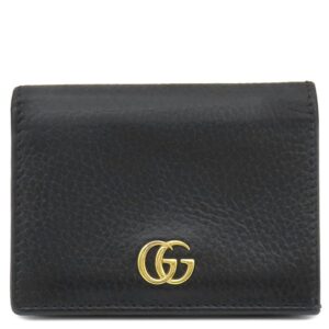 グッチ GUCCI 二つ折り財布 ダブルＧ カードケース ウォレット レザー ブラック ゴールド金具 プチマーモント コンパクト 456126 【中古】