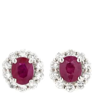 ピアス ルビー ダイヤピアス プラチナシルバー×レッド 赤 pt900 オーバルミックスカット 【中古】