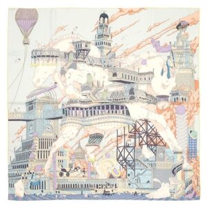 エルメス HERMES スカーフ カレ90 CARRE シルク ライトブルー×イエロー×マルチカラー 【 HIPPOPOLIS/イポポリス】 【箱】 【中古】中古美品