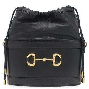 グッチ GUCCI ショルダーバッグ ホースビット バケットバッグ レザー ブラック ゴールド金具 黒 巾着 602118 【保存袋】 【中古】新品同様品