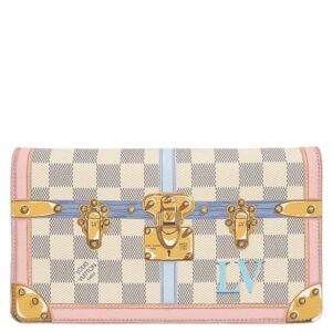 【★3％OFFクーポン】ルイヴィトン LOUIS VUITTON チェーンウォレット ポシェット ウィークエンド サマートランク レザー ダミエアズールキャンバス ローズバレリーヌ ゴールド金具 N60108 UB0198 【中古】中古美品