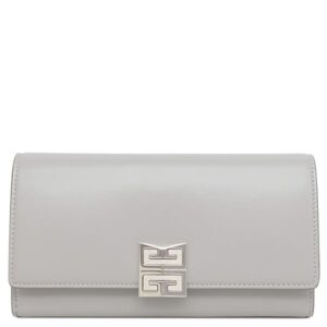 ジバンシイ GIVENCHY チェーンウォレット チェーン ショルダーバッグ レザー クラウドグレー シルバー金具 ロゴ 【中古】中古美品