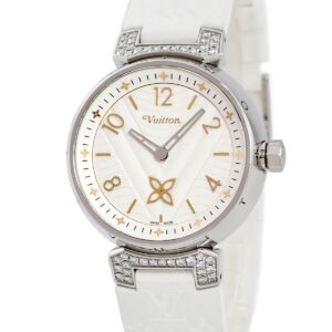 ルイヴィトン LOUIS VUITTON タンブール ニューウェーブ MM QA118Z 純正ダイヤ 白 モノグラム Vシグネチャー レディース 腕時計クオーツ ホワイト 【中古】中古美品