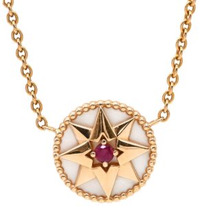 クリスチャン・ディオール Christian Dior ネックレス ローズ デヴァン メダリオン ホワイト×ピンクゴールド 18KPG シェル ルビー 羅針盤モチーフ JRDV95027 【保証書】 【中古】中古美品