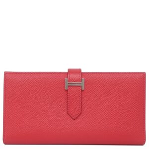 エルメス HERMES 長財布 ベアンスフレ ヴォーエプソン ルージュカザック シルバー金具 赤 □R 【箱】 【中古】