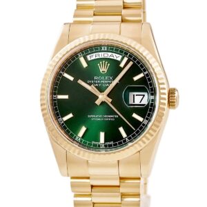 ロレックス ROLEX デイデイト 36 118238 メーカーOH済 G番 K18YG無垢 グリーン フルーテッドベゼル メンズ 腕時計自動巻き グリーン 【中古】中古美品