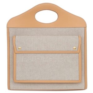 バーバリー BURBERRY 2WAYバッグ ポケットバッグ ミディアム キャンバス レザー ソフトフォーン×ウォームサンド ゴールド金具 薄茶 ハンドバッグ ショルダー 8039070 【保存袋】 【中古】未使用保管品