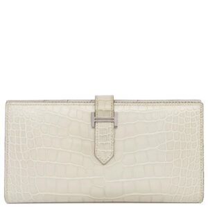 エルメス HERMES 長財布 ベアンスフレ アリゲーターマット べトン シルバー金具 クロコ 二つ折り A 【中古】中古品