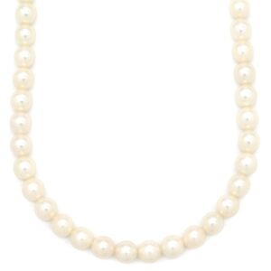 ネックレス 7mm パール ペンダント パールホワイト 真珠 アコヤ エメラルド 白 silver 44cm 一連 ワンタッチ クラスプ 花形 【中古】中古美品