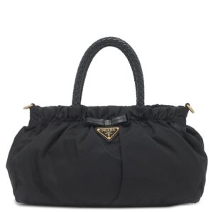 プラダ PRADA 2WAYバッグ ロゴプレート 2WAY バッグ ナイロン レザー NERO ゴールド金具 黒 ハンドバッグ ショルダー テスート 【中古】中古品