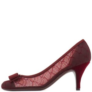 サルヴァトーレ・フェラガモ Salvatore Ferragamo パンプス ヴァラ リボン ファブリック バーガンディー #5 ボルドー 赤 チュール 732853 【箱】 【中古】