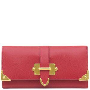 プラダ PRADA 長財布 カイエ ウォレット サフィアーノレザー FUOCO ゴールド金具 赤 SAFFIANO CAHIER 1MH132 【箱】 【中古】