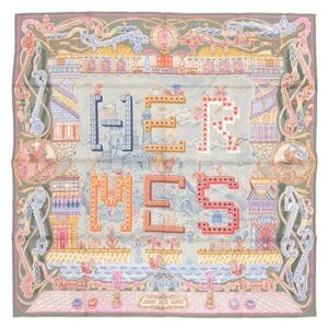 エルメス HERMES スカーフ カレ90 CARRE シルク ヴェールアマンド×ローズ 【SUPER SILK QUEST/スーパー シルク クエスト】 【中古】