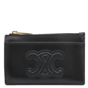 セリーヌ CELINE カードケース ジップ付きカードホルダー キュイル トリオンフ カーフ シャイニーカーフスキン ブラック ゴールド金具 黒 コインケース フラグメントケース 【箱】 【中古】